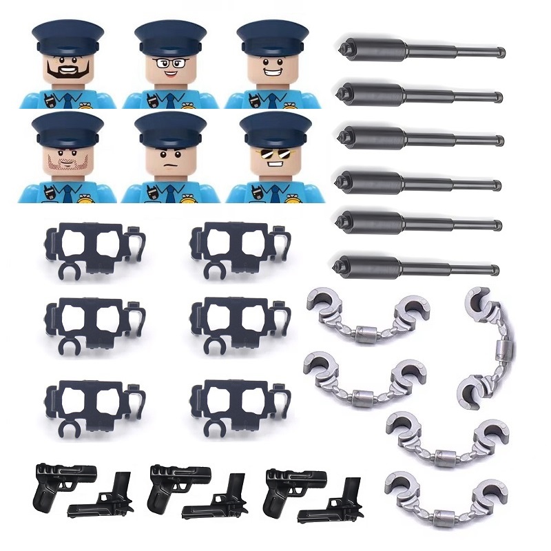 Lego Set Creator - 6개/세트, 미국 도시 경찰 수갑, 권총,